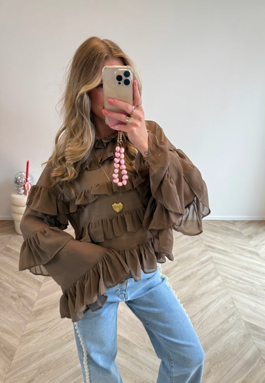 Pien Ruffle Blouse Bruin