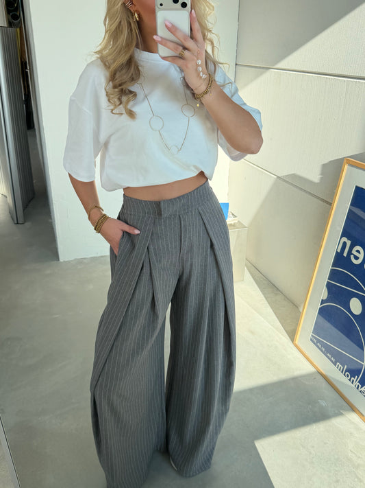 Wide Pantalon Gestreept Grijs (tall)