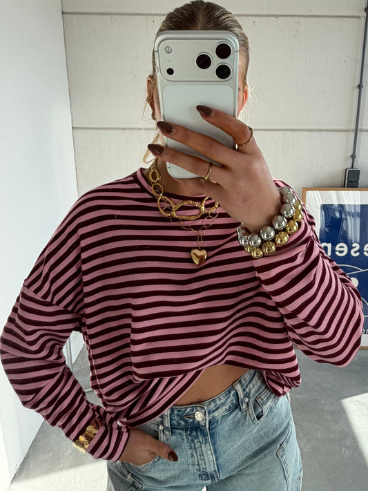 Isa Striped Tee Roze PRE ORDER