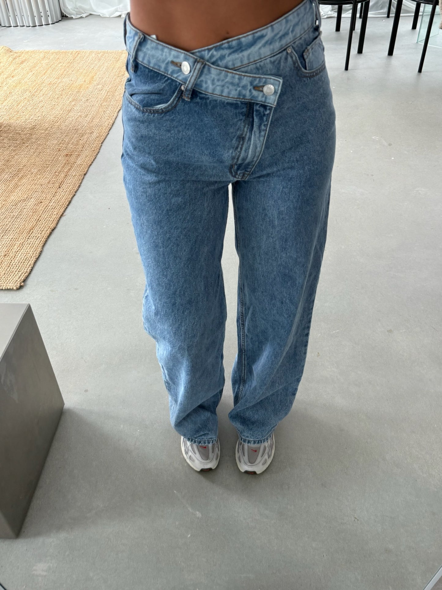 Maeve Crossed Waist Wide Leg Jeans Mid Blue